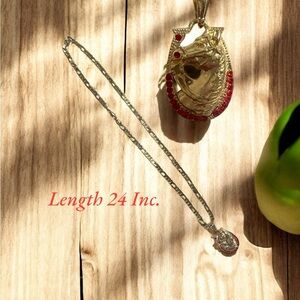 Elegant Gold and Red Pendant Necklace 24 Inc. Nickel Free.
